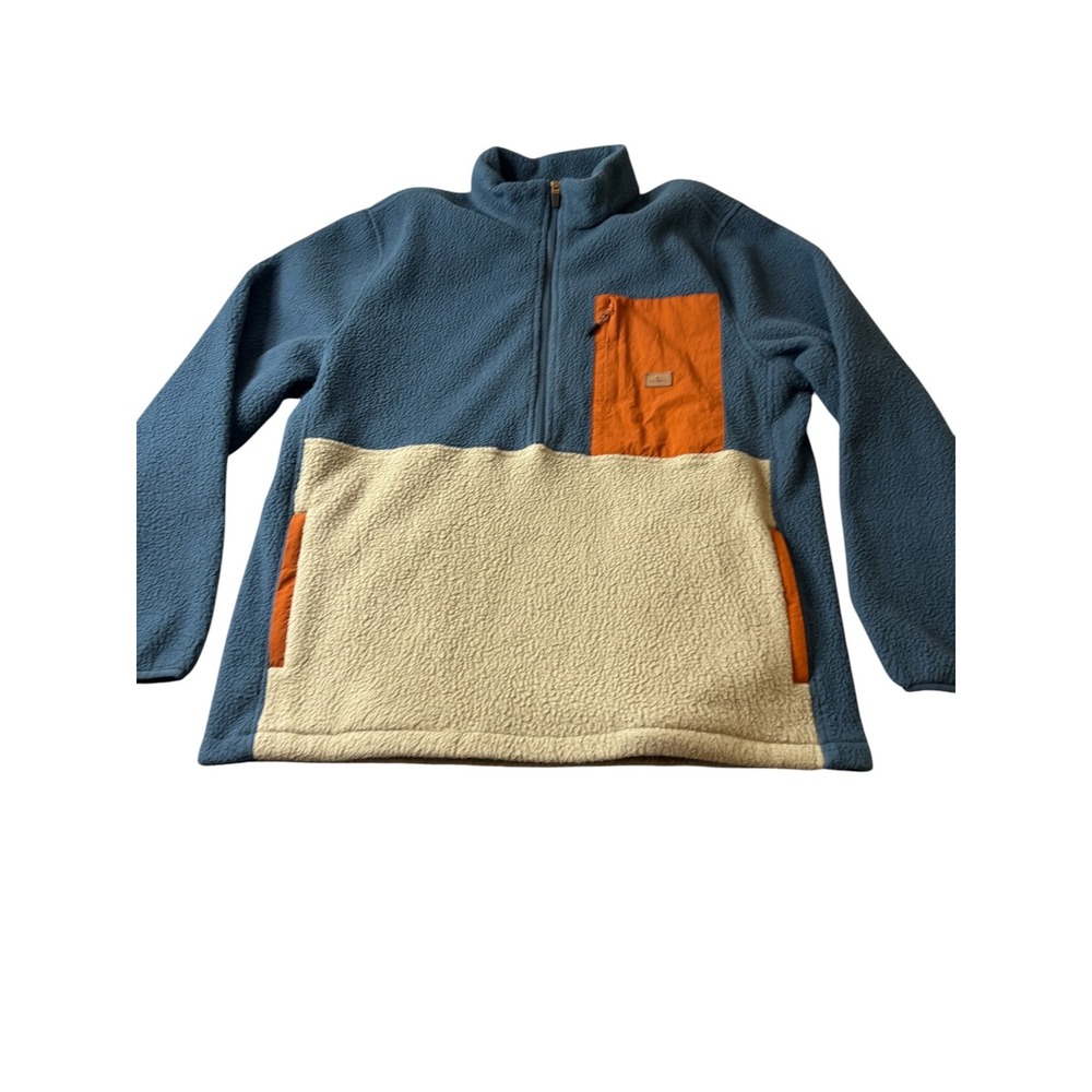 ONeill Mens XL Colorblock Sherpa Fleece Quarter Zip Pullover Blue Orange Cream